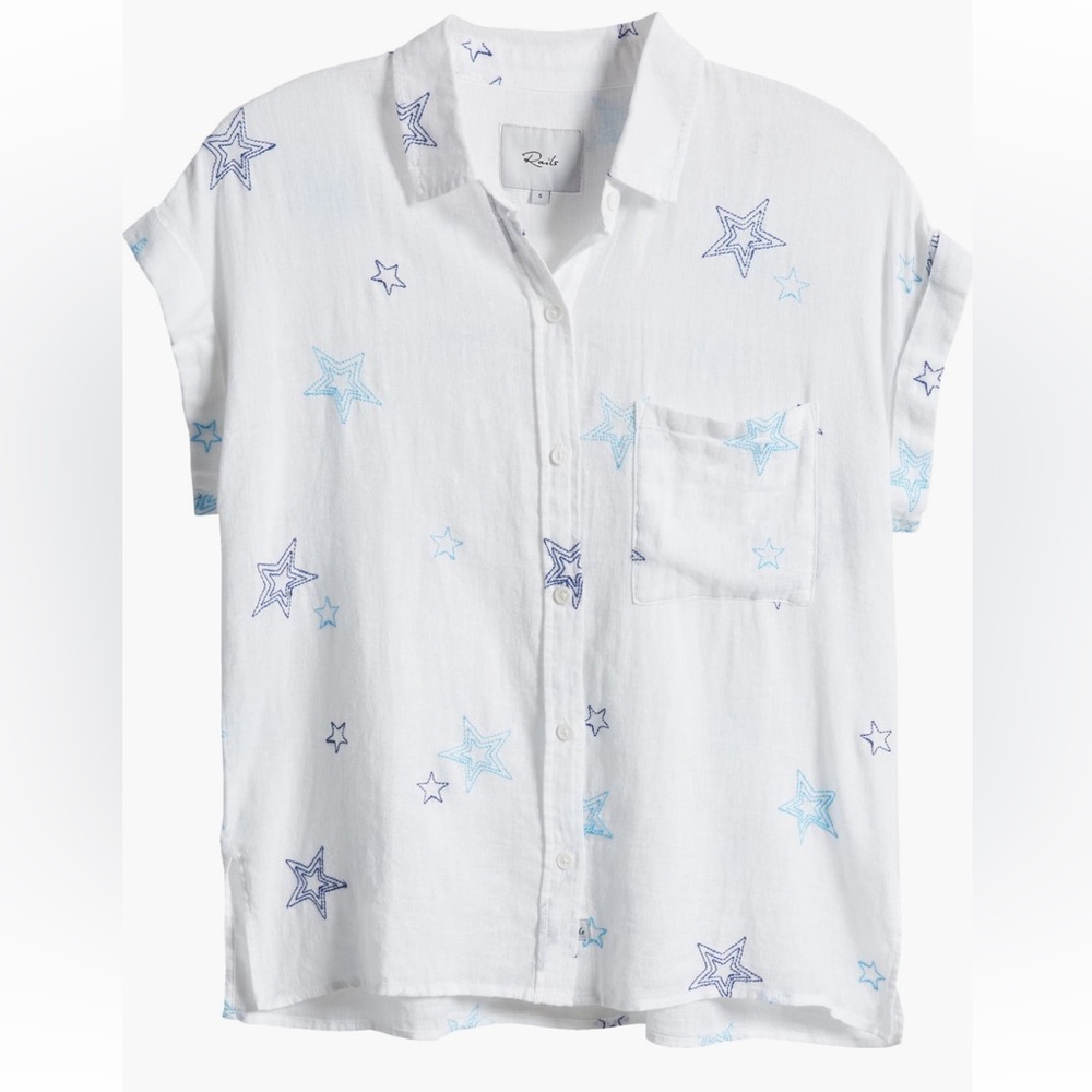 Rails Whitney Star Embroidered Linen Blend Camp Shirt XS